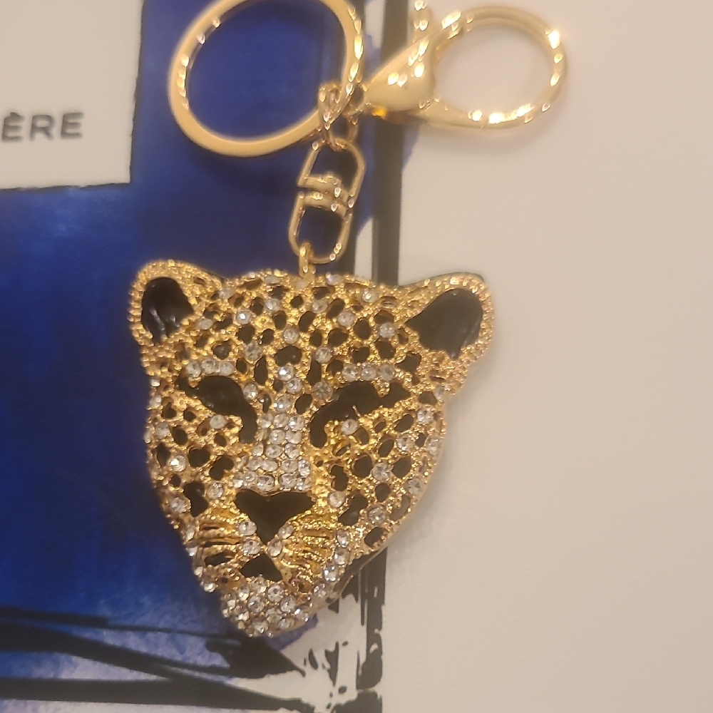 Gold and Crystal Leopard Keychain